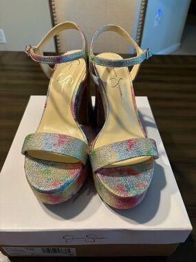 Jessica Simpson Rainbow Glitter Platform Ankle-Strap Sandals